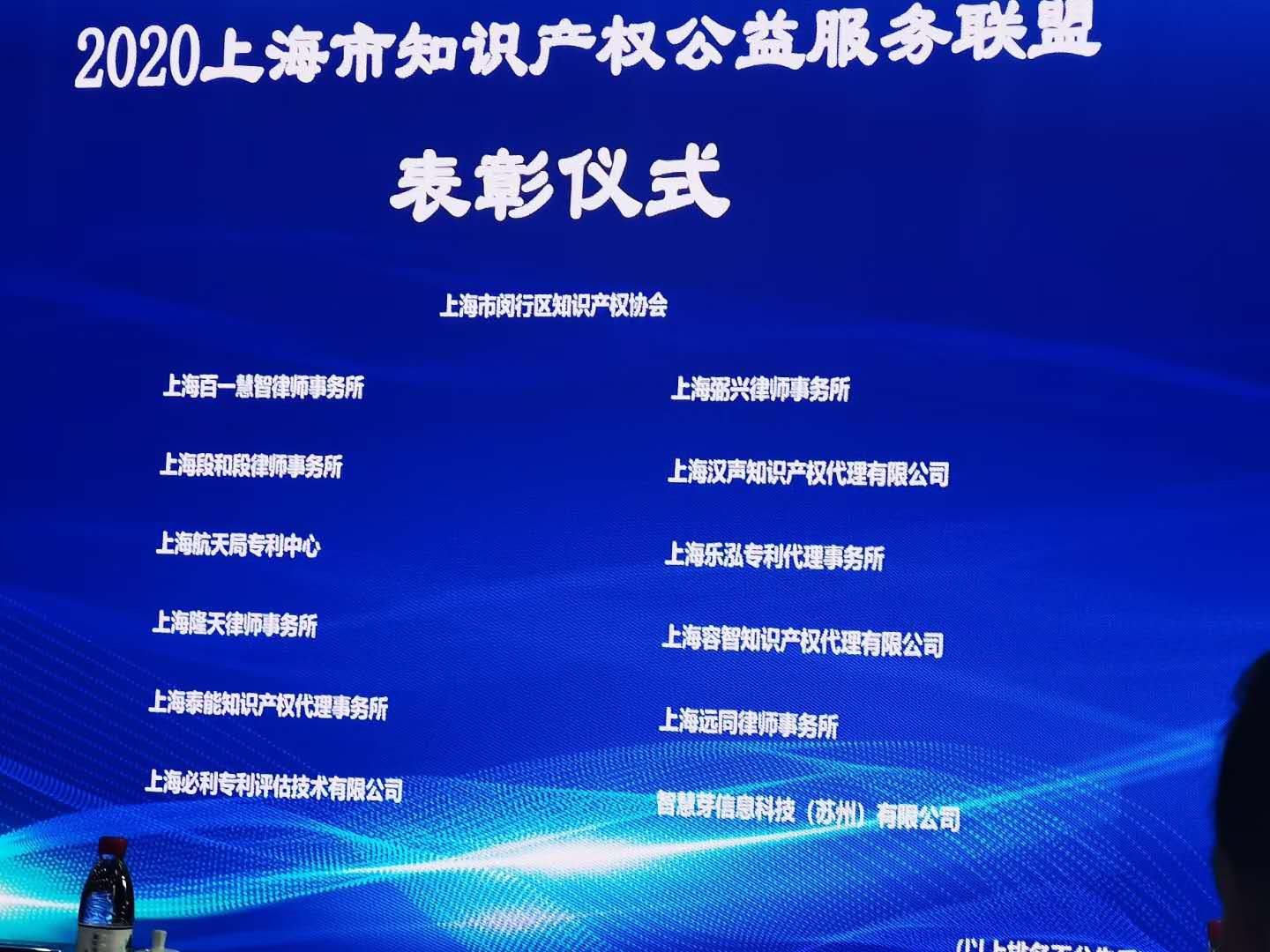 我所获得2020上海市知识产权公益服务联盟表彰